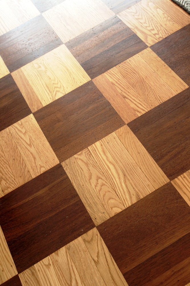 Close-up of checkerboard wood flooring from custom home in Nob Hill by S.A. Baxter, Inc.