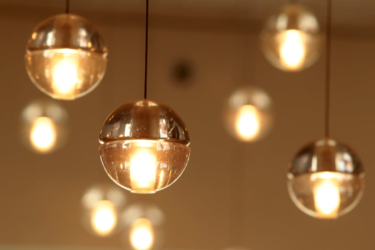 Close-up of spherical pendant lighting in Nob Hill custom home by S.A. Baxter, Inc.