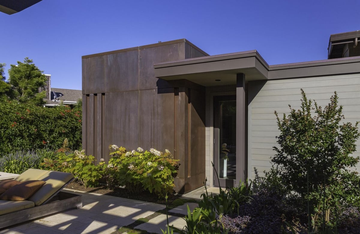 Copper-clad exterior accent structure in Tiburon custom home by S.A. Baxter, Inc.